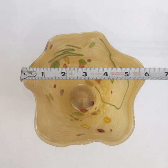 Glass Eye Studio Ruffled Edge Blown Glass Bowl Irridescent Golden Abstract - Picture 10 of 10